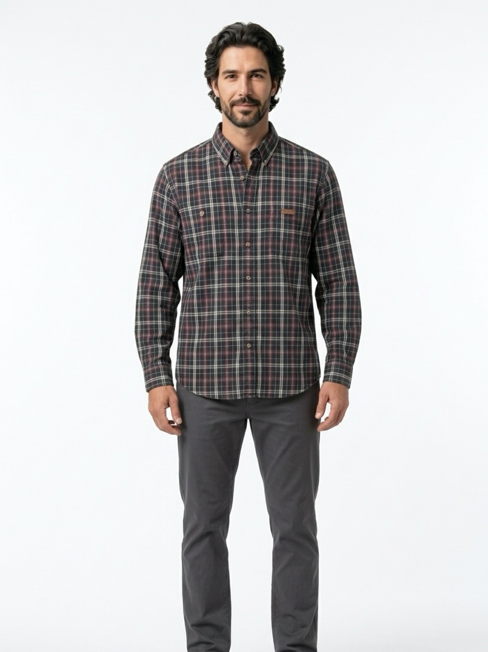 Carhartt Black, Red and White Plaid Button-Down Shirt Large